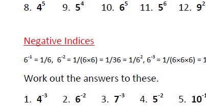 Exercises on positive, negative and fractional indices